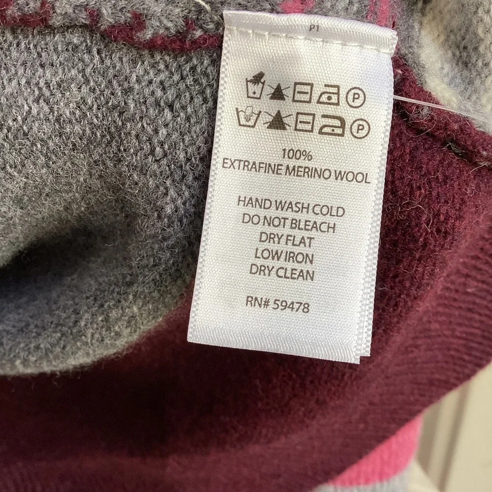 Lucy & Laurel NWT Merino Wool Pullover Sweater pink gray striped button back L